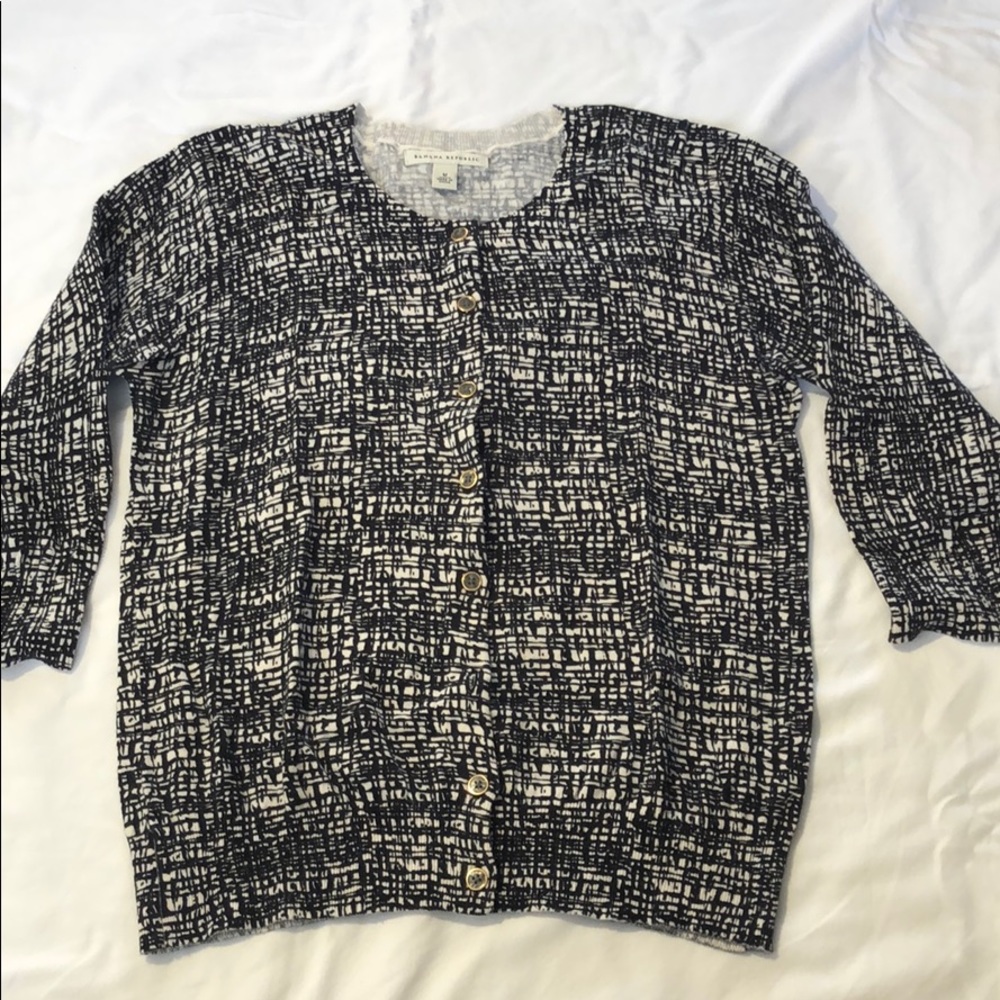 Banana Republic 3/4 Sleeve Black and White Cardi M